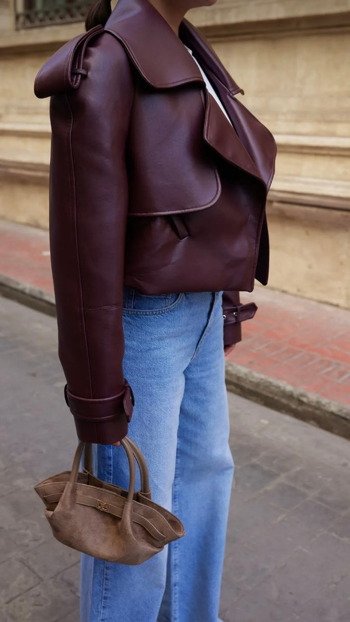 Bordeaux Cropped Leather Jacket