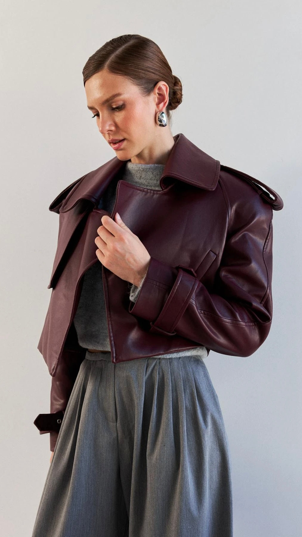 Bordeaux Cropped Leather Jacket