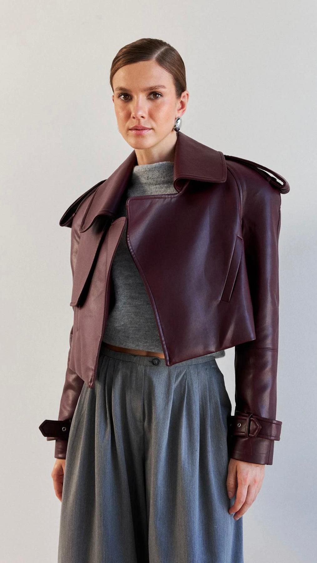 Bordeaux Cropped Leather Jacket