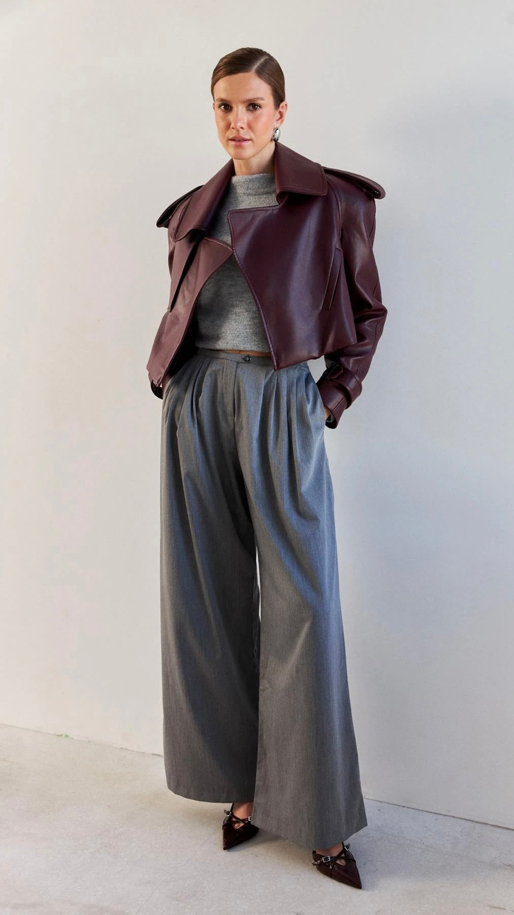 Bordeaux Cropped Leather Jacket