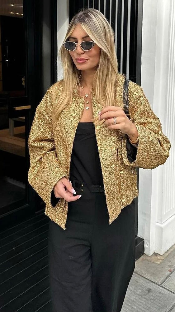 Pailletten Blazer mit Knopfleiste