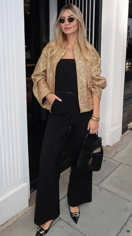 Pailletten Blazer mit Knopfleiste